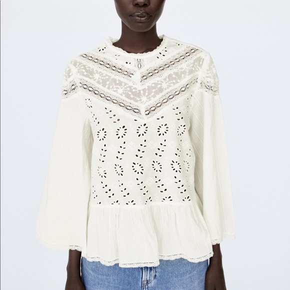 New Zara XS eyelet boho top in white - Picture 2 of 10